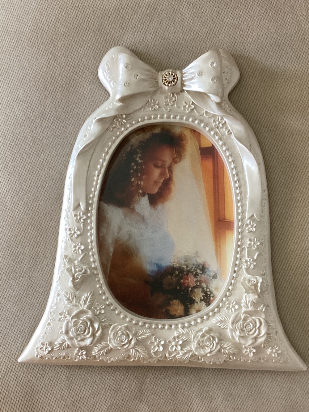 Elegant White Decorative Bow Picture Frame - Wedding